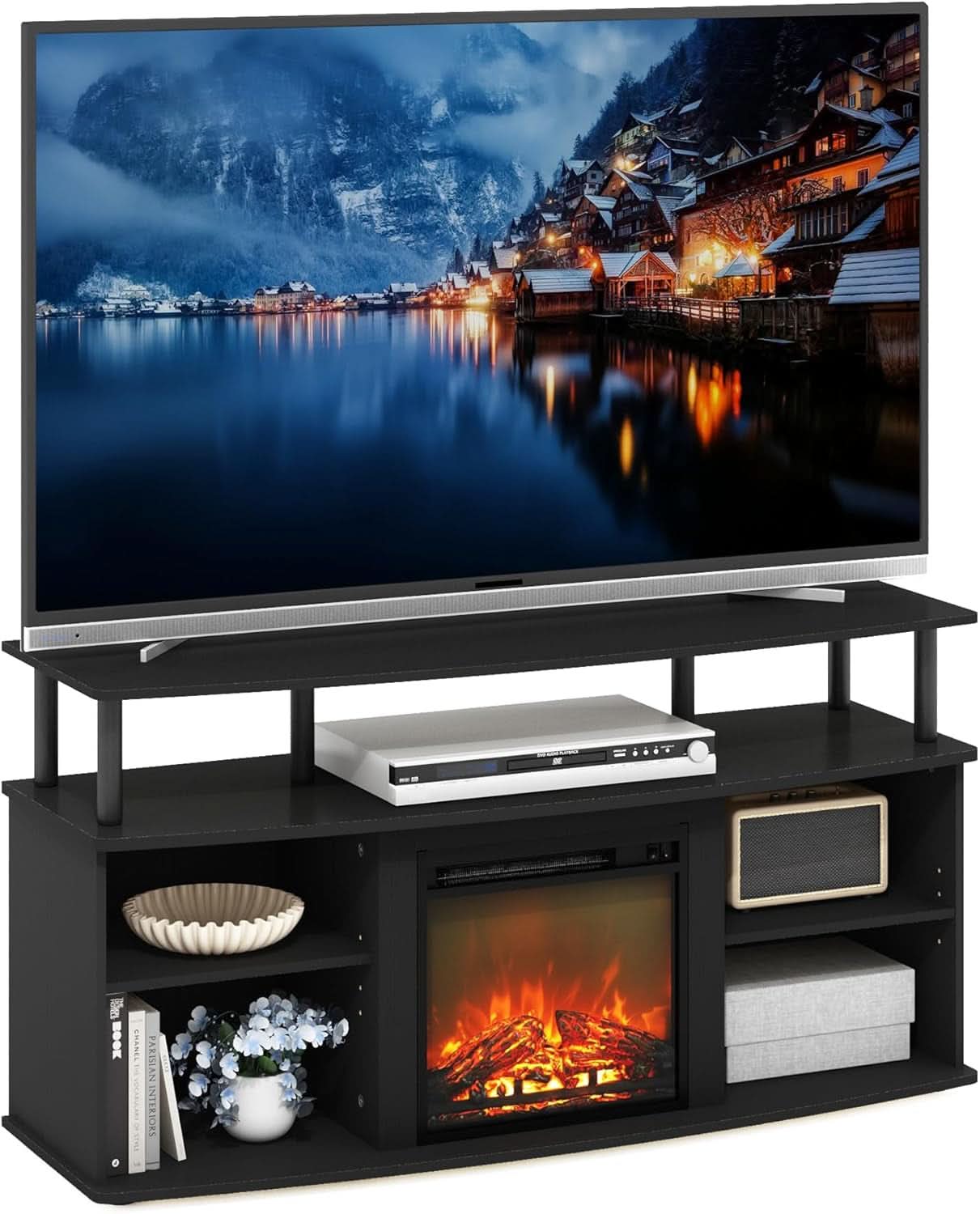 Jensen Open Shelving TV Entertainment Center With Electric Fireplace 55 Inch