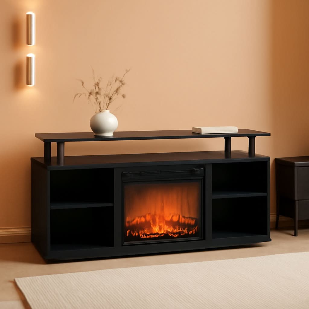 Jensen Open Shelving TV Entertainment Center With Electric Fireplace 55 Inch