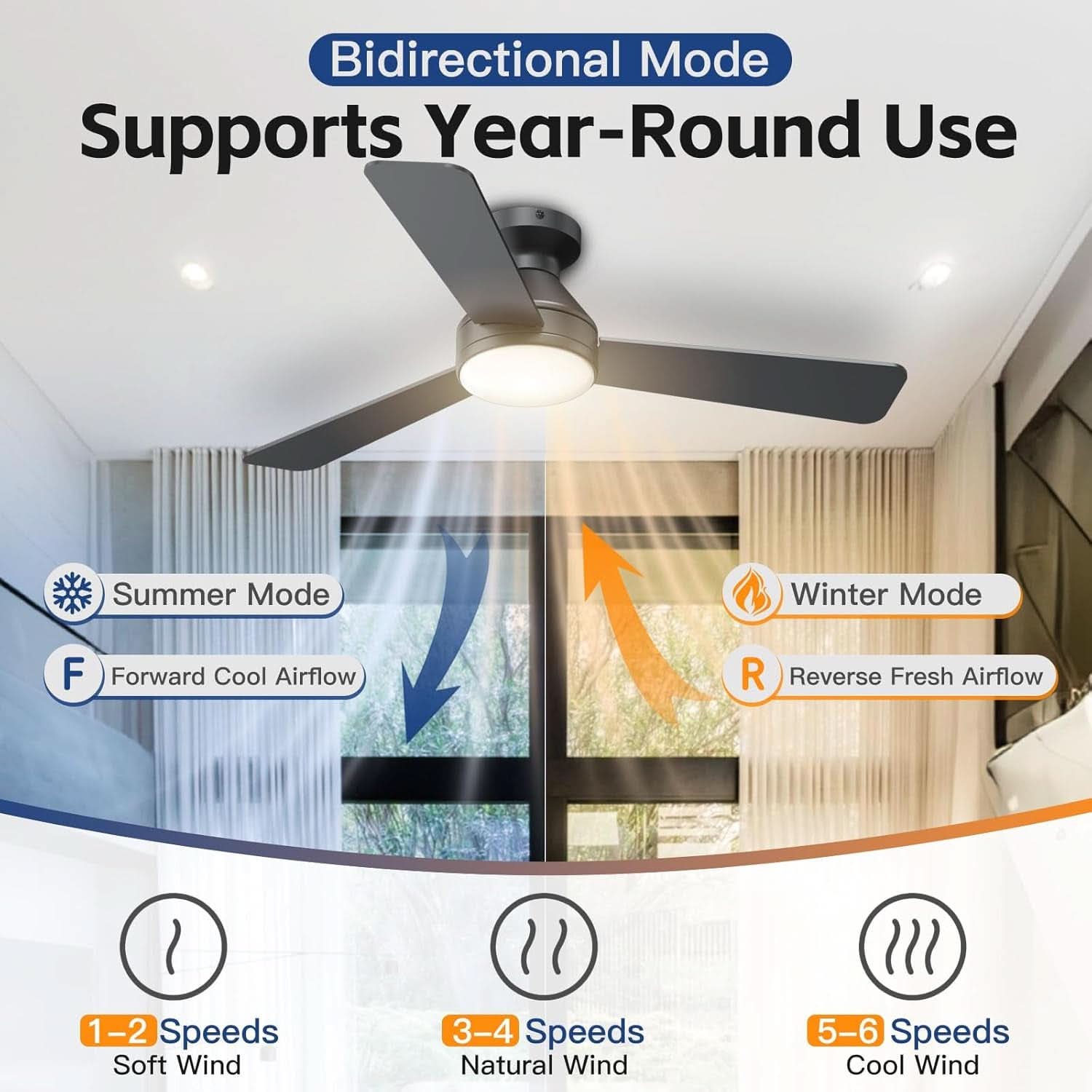Jet Black Matte 42 Inch Ceiling Fan With Remote LED Light