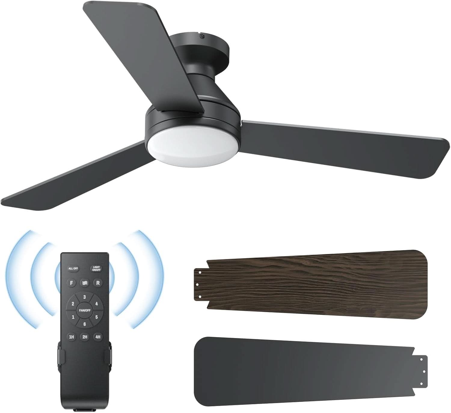 Jet Black Matte 42 Inch Ceiling Fan With Remote LED Light