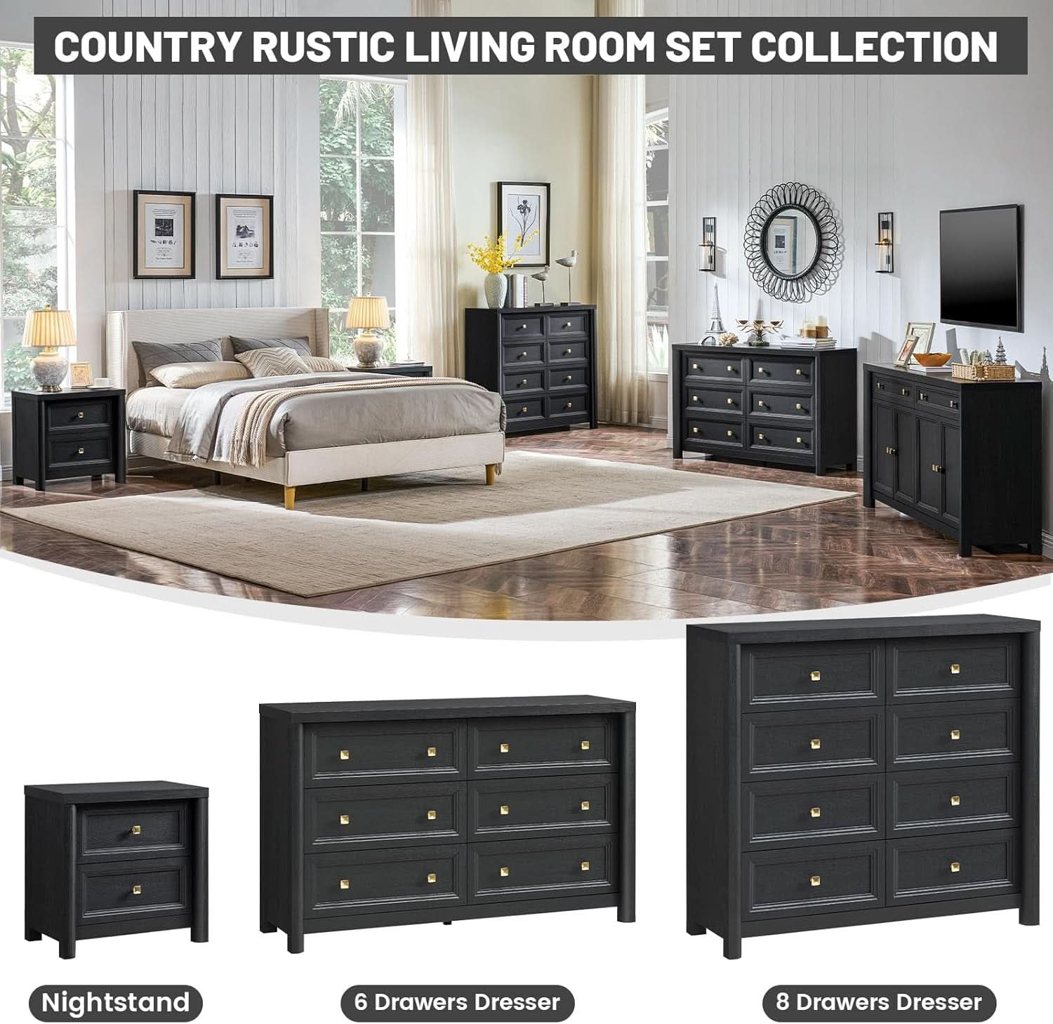 JetBlack Solid Wood Dresser 52 Inch Storage Solution
