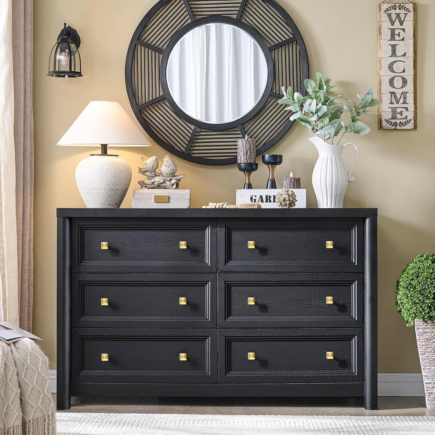 JetBlack Solid Wood Dresser 52 Inch Storage Solution