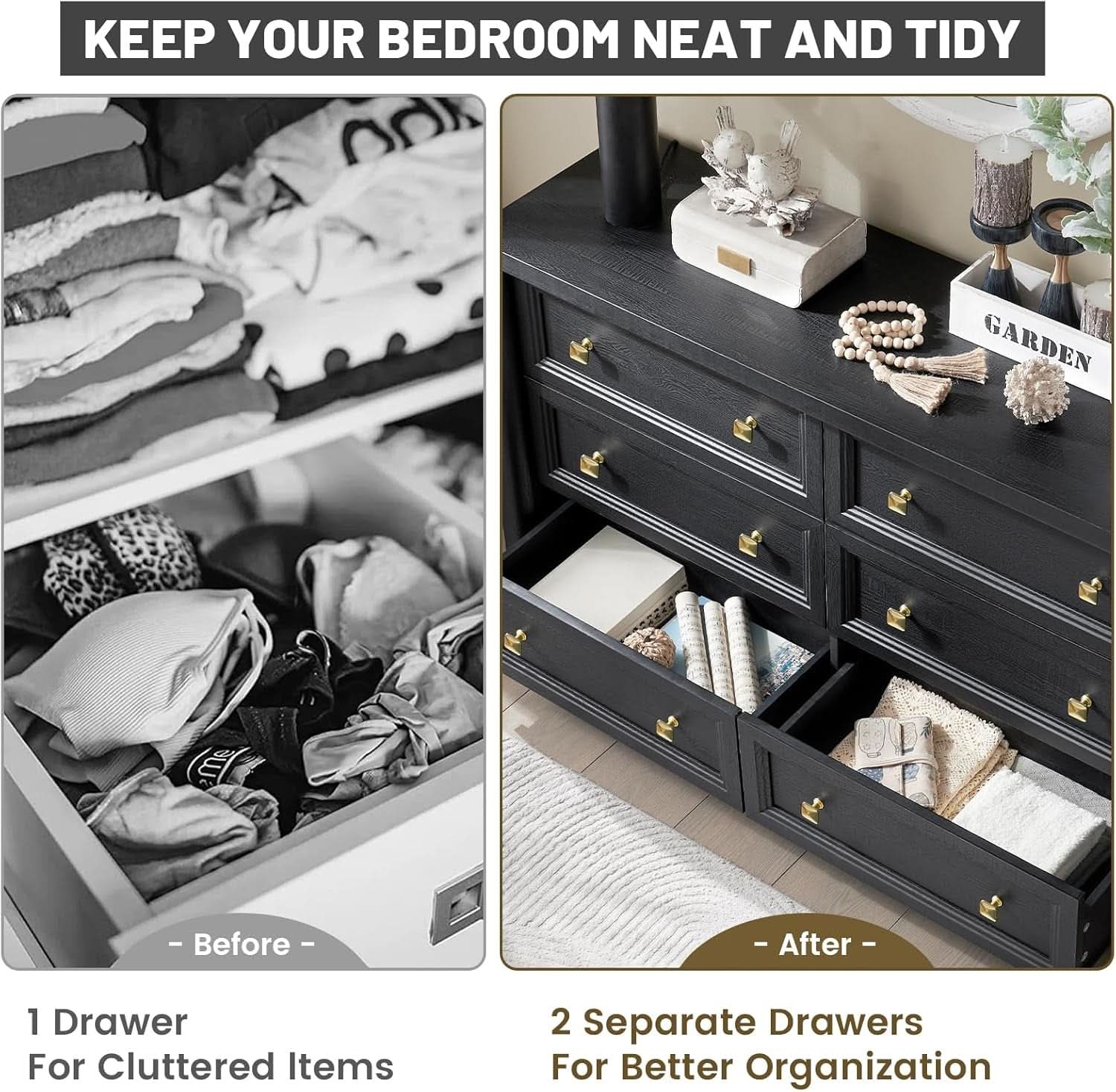 JetBlack Solid Wood Dresser 52 Inch Storage Solution