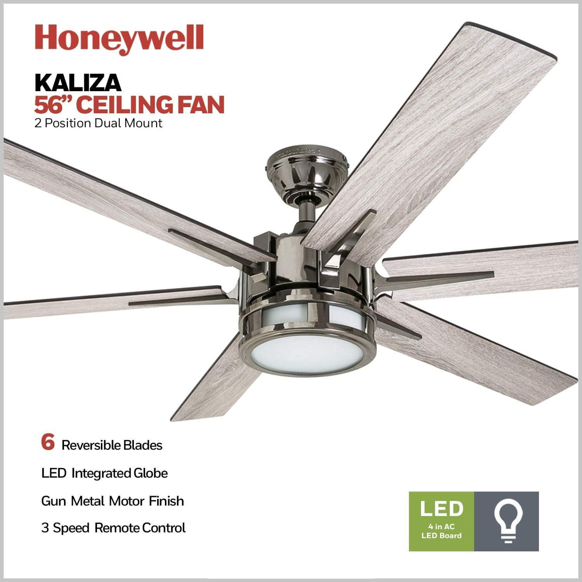 Kaliza 56 Inch Gunmetal Indoor Smart Ceiling Fan LED Remote