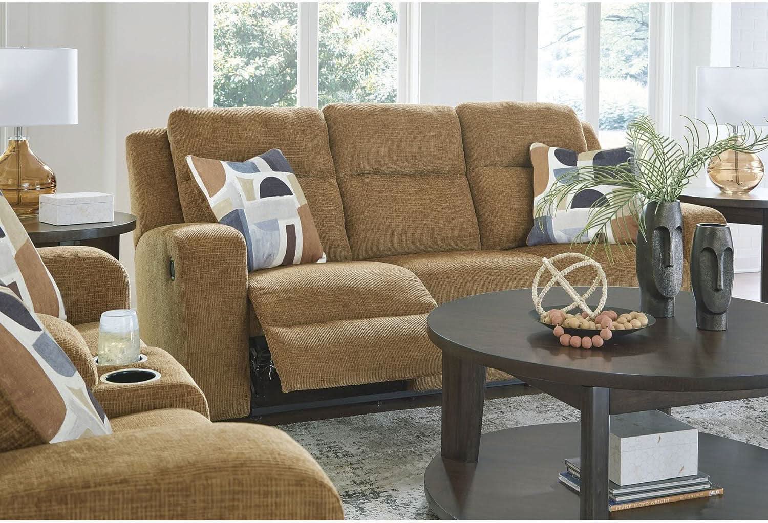 Kanlow Light Brown Manual Reclining Sofa For Living Room
