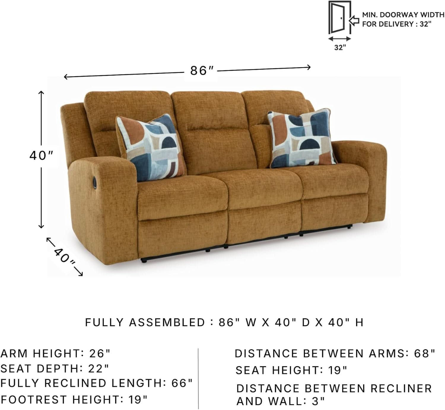 Kanlow Light Brown Manual Reclining Sofa For Living Room