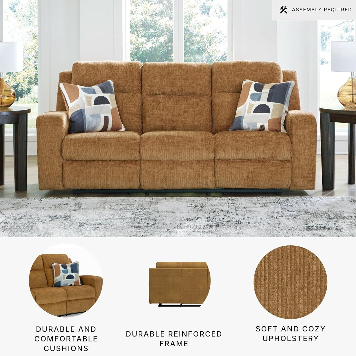 Kanlow Light Brown Manual Reclining Sofa For Living Room