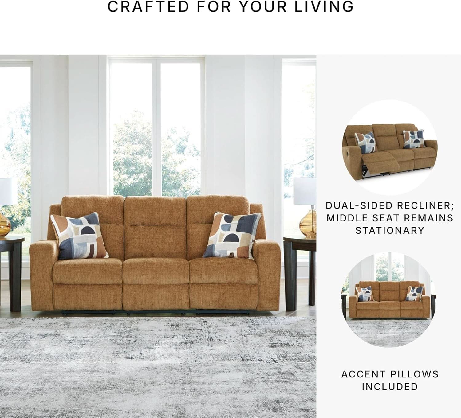 Kanlow Light Brown Manual Reclining Sofa For Living Room