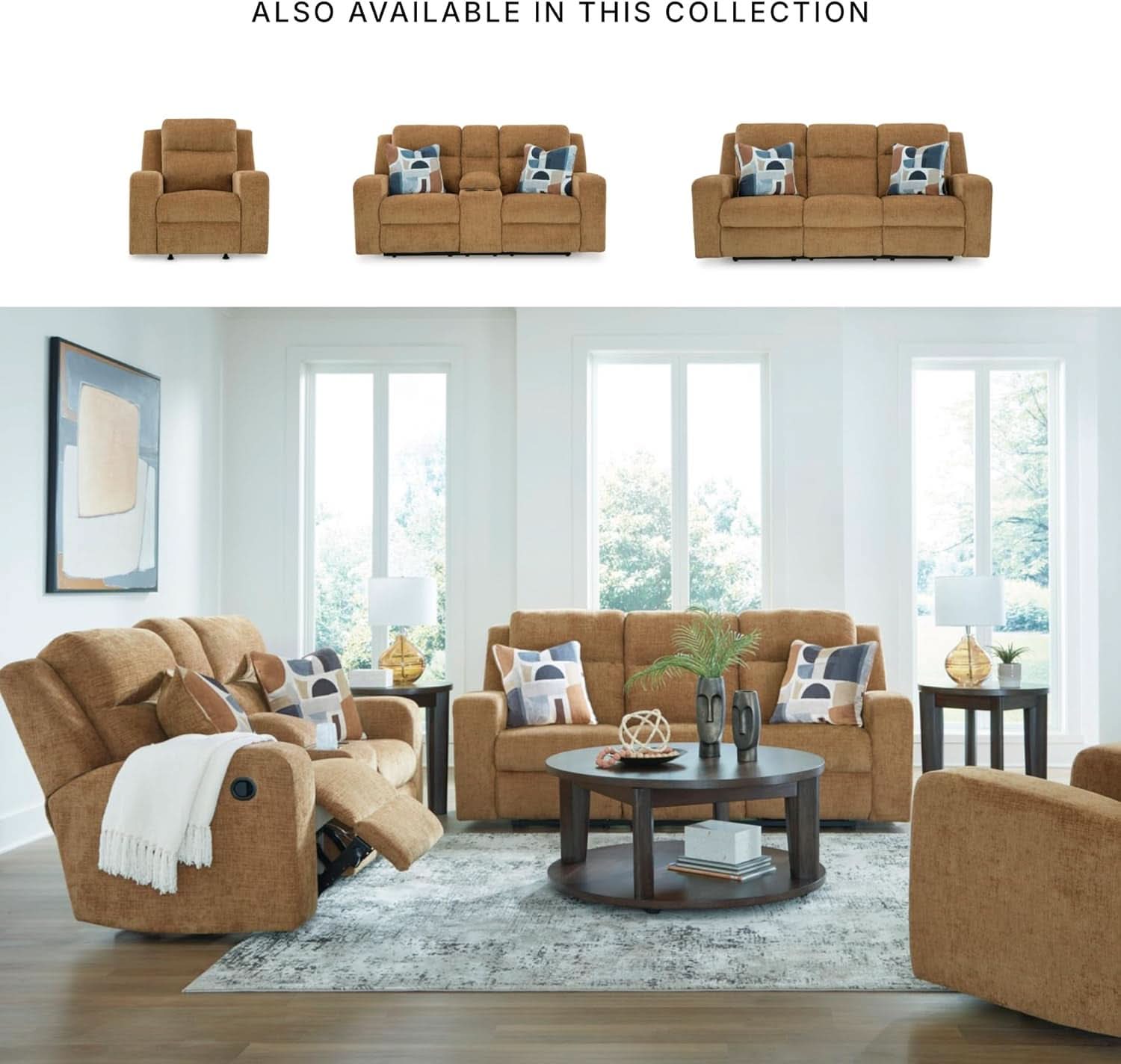 Kanlow Light Brown Manual Reclining Sofa For Living Room