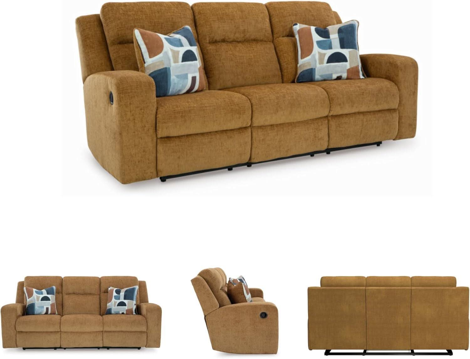 Kanlow Light Brown Manual Reclining Sofa For Living Room