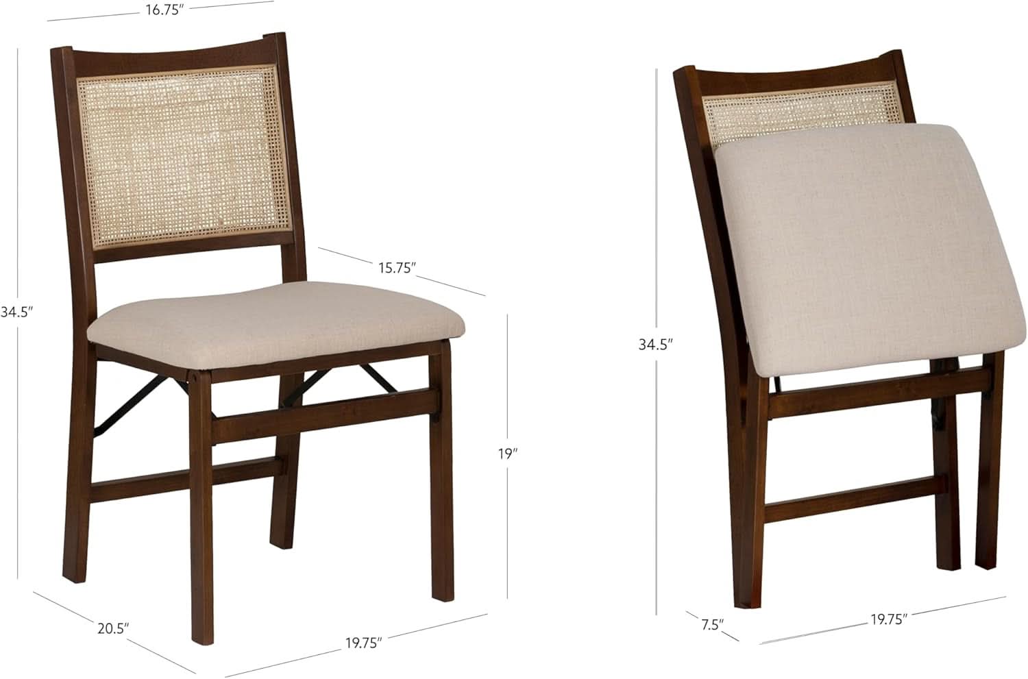 Kasi Brown Natural Rattan Cane Foldable Dining Side Chair