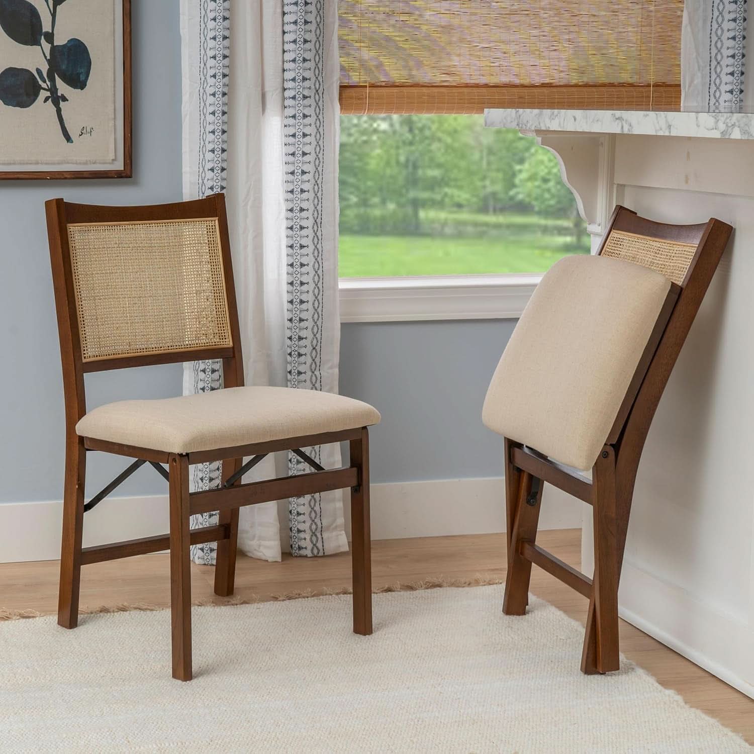 Kasi Brown Natural Rattan Cane Foldable Dining Side Chair