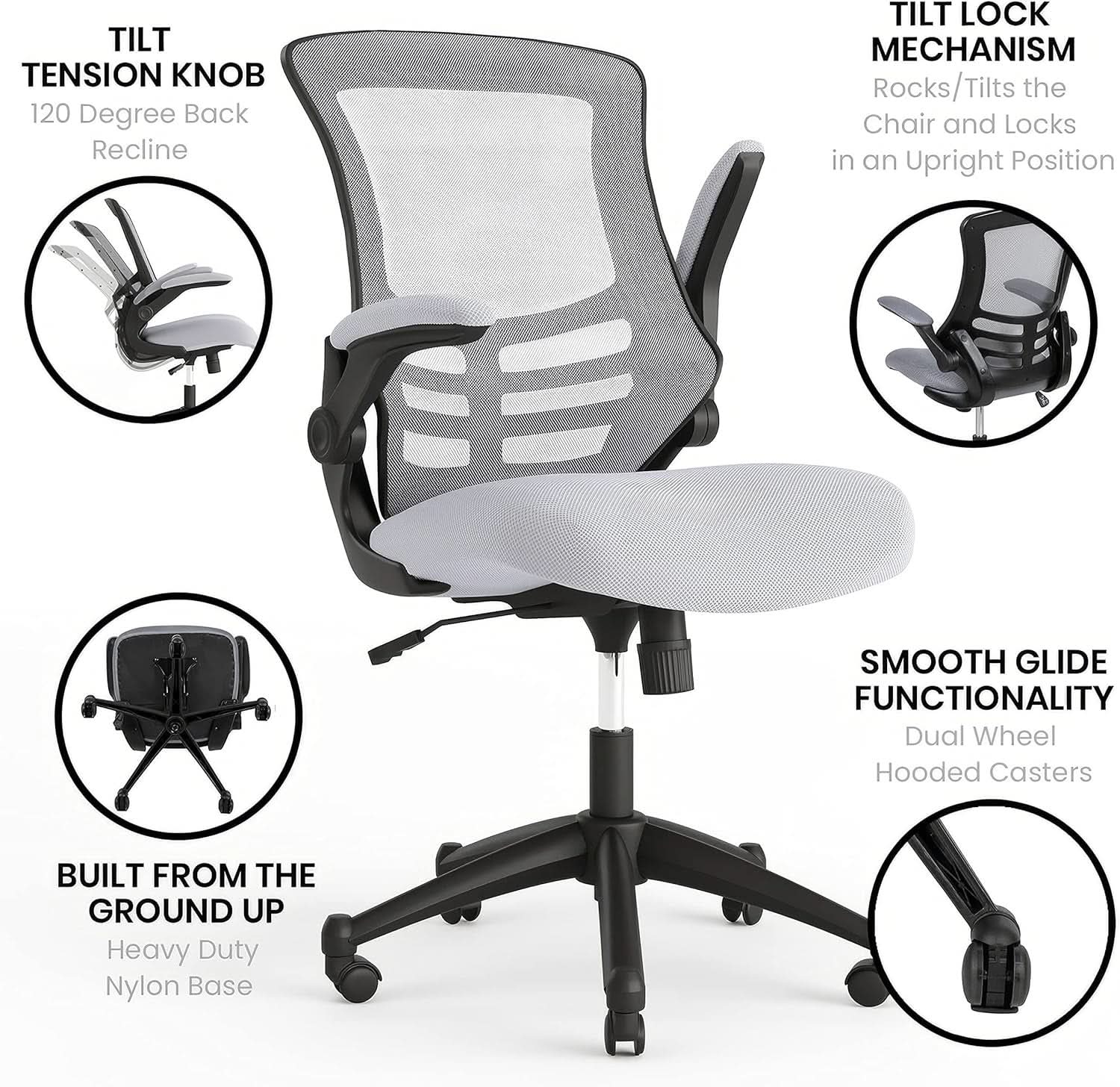 Kelista Dark Gray Mesh Mid Back Office Chair For Desk