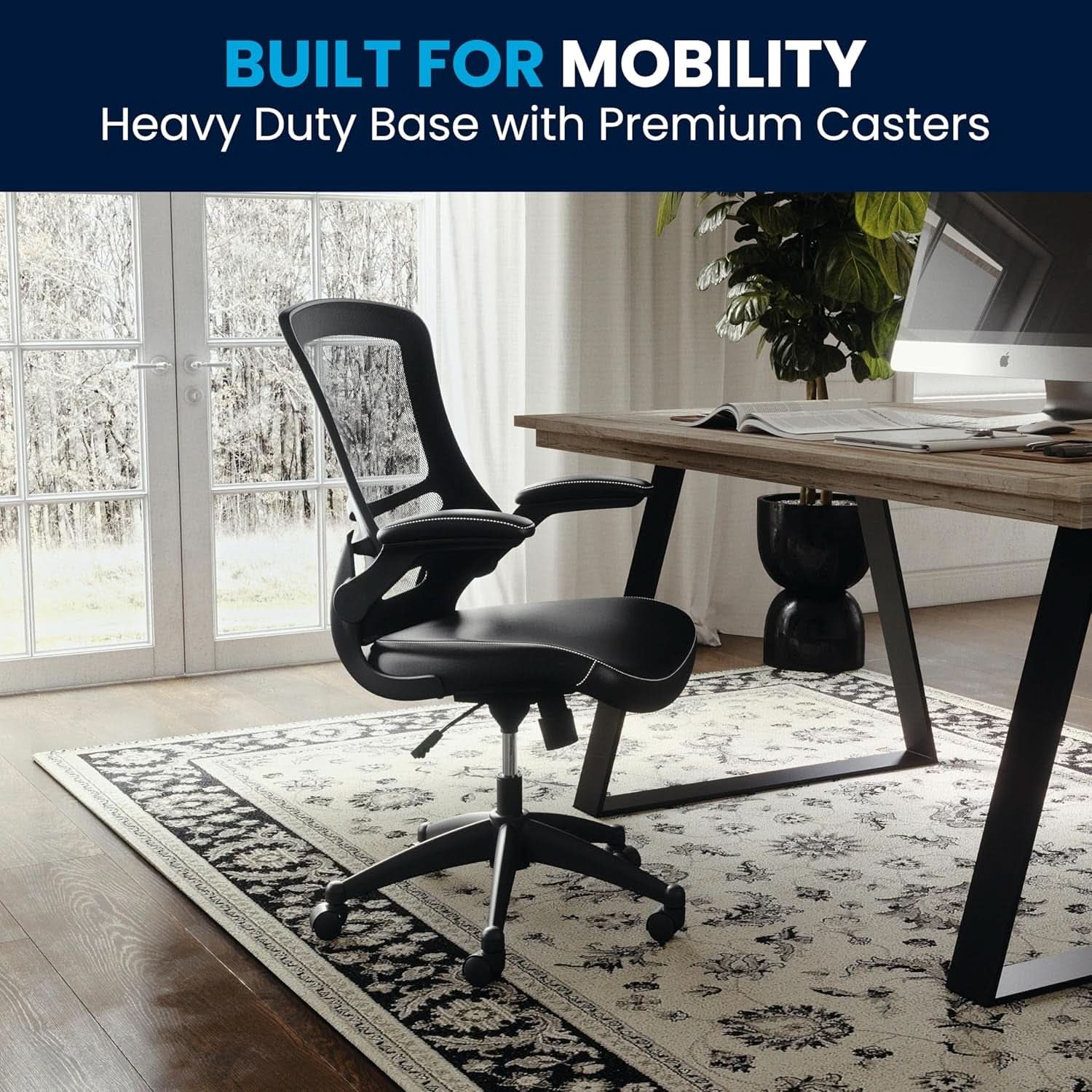 Kelista Mid-Back Ergonomic Office Chair With Adjustable Height, Black