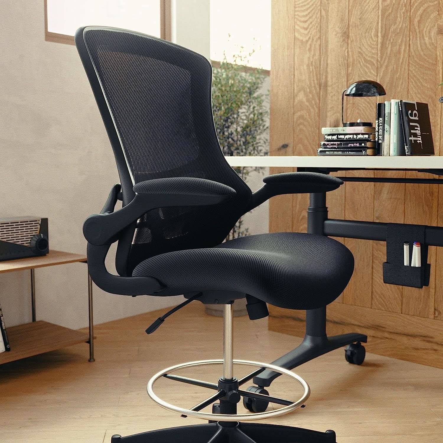 Kelista Mid Back Swivel Office Chair With Flip Up Armrests And Adjustable Height