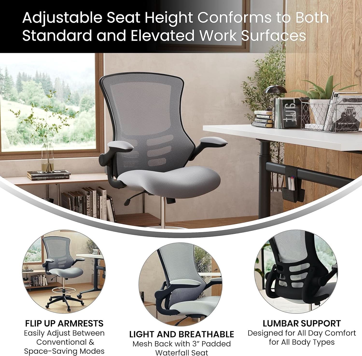Kelista Mid Back Swivel Office Chair With Height Adjustable Dark Gray Mesh