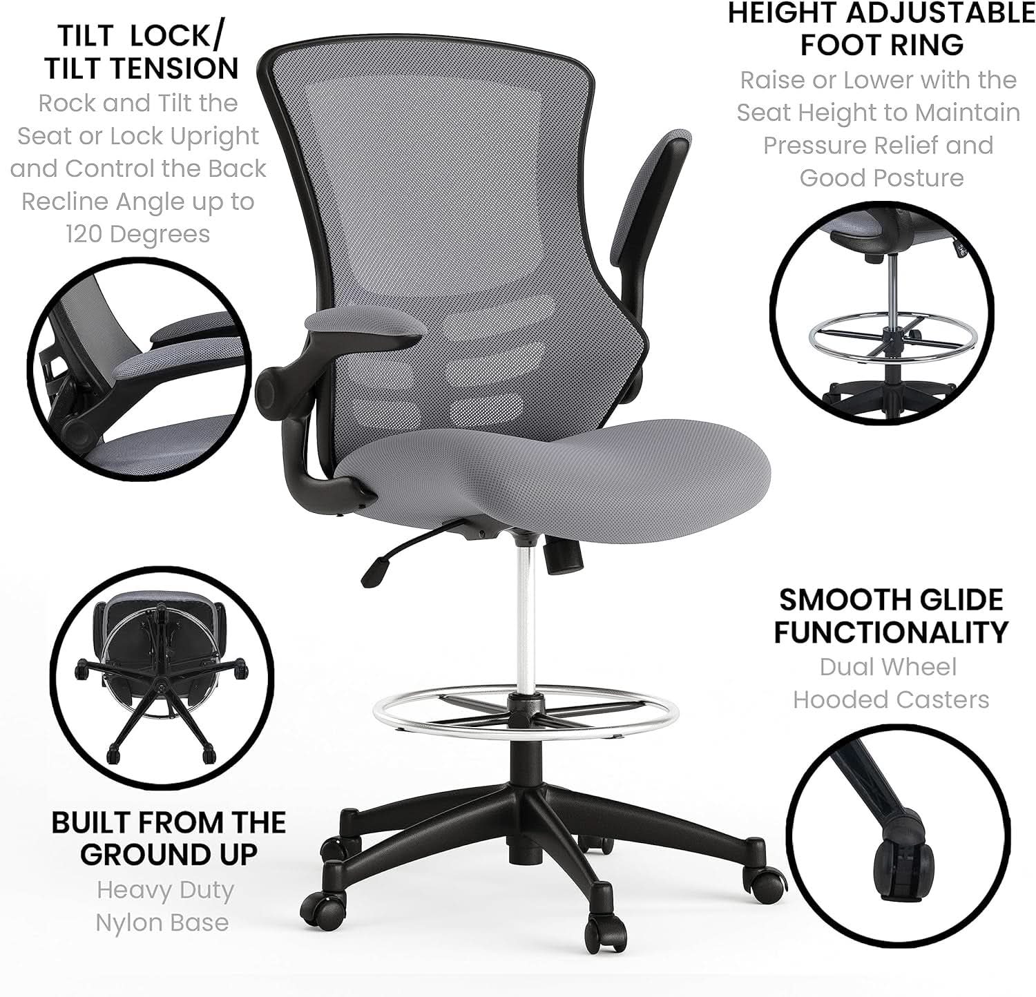 Kelista Mid Back Swivel Office Chair With Height Adjustable Dark Gray Mesh
