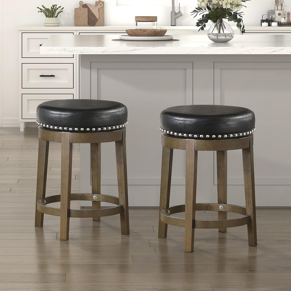 Kenmare Swivel Bar Stools Set Of 2 25 In Black Upholstered