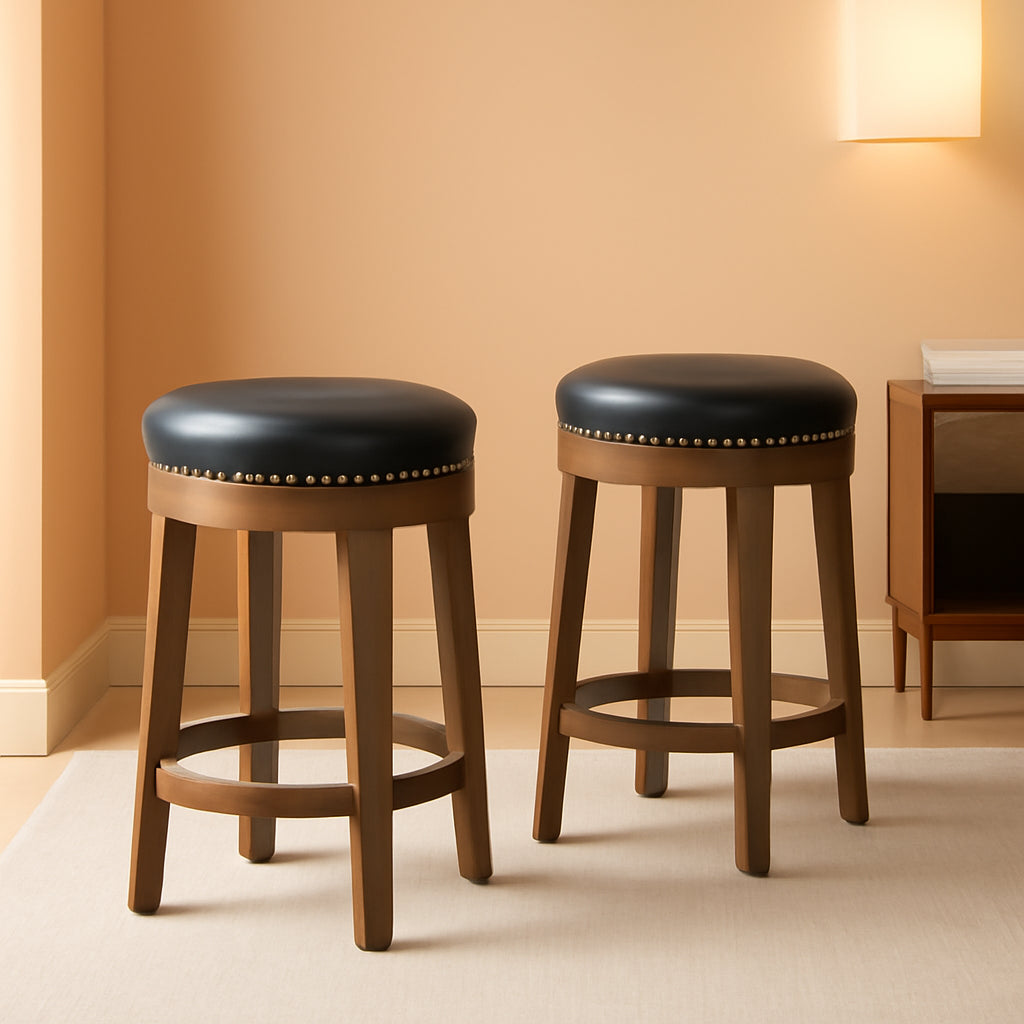 Kenmare Swivel Bar Stools Set Of 2 25 In Black Upholstered