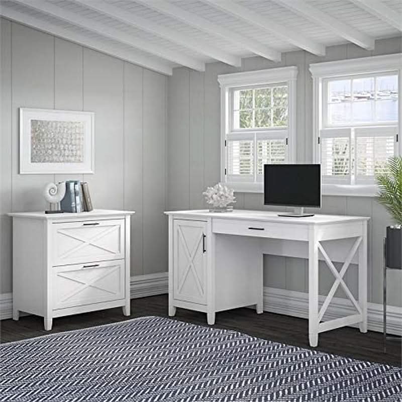 Key West 54W Computer Desk With Keyboard Tray And 2 Drawer File Cabinet