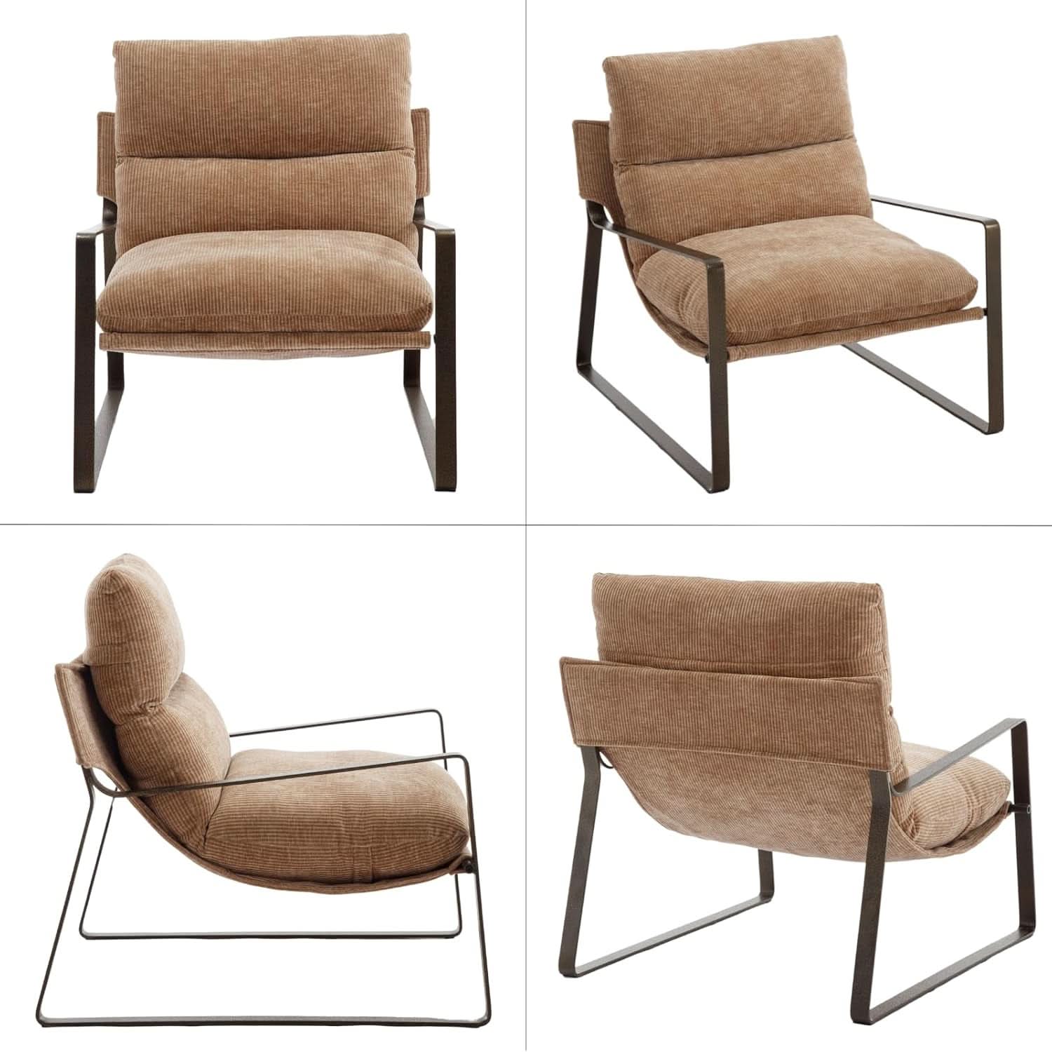 Khaki Chenille Accent Chair With Armrest Upholstered
