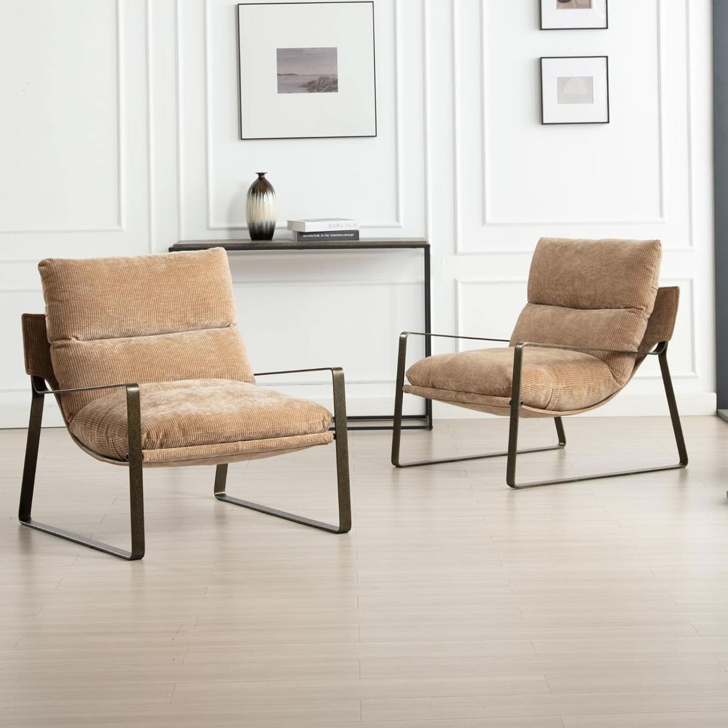 Khaki Chenille Accent Chair With Armrest Upholstered
