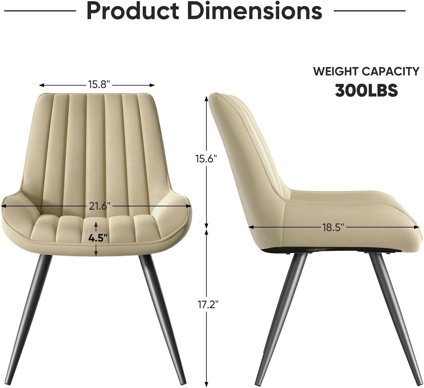 Khaki Dining Chairs Set Of 4 With Thick Cushions Metal Legs
