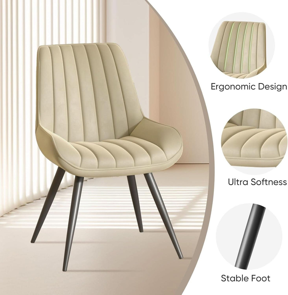 Khaki Dining Chairs Set Of 4 With Thick Cushions Metal Legs