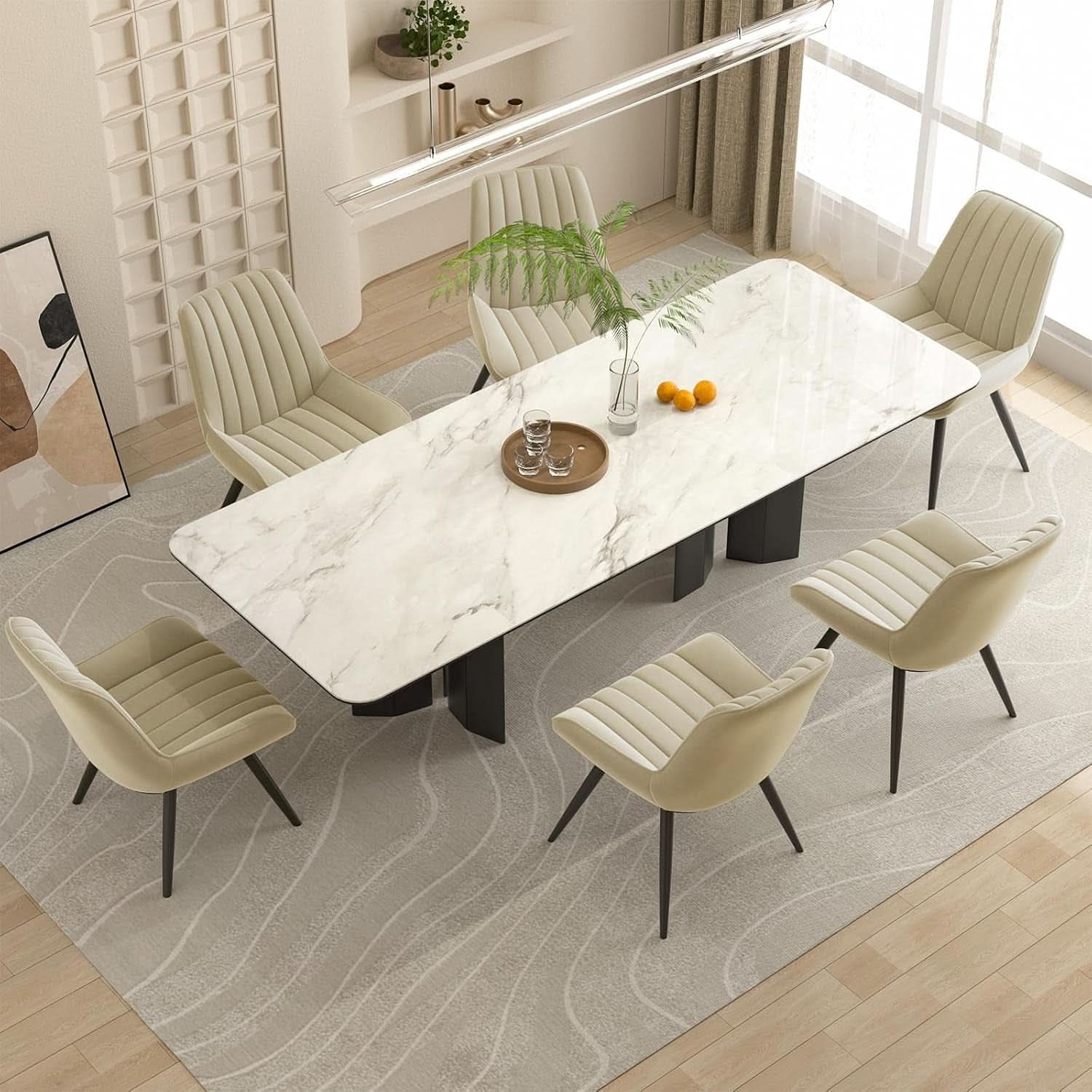 Khaki Dining Chairs Set Of 4 With Thick Cushions Metal Legs