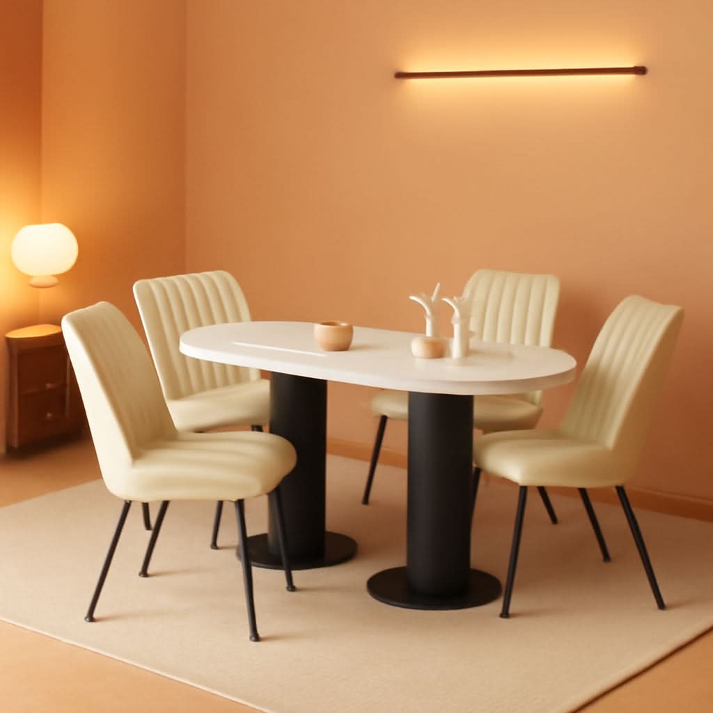 Khaki Dining Chairs Set Of 4 With Thick Cushions Metal Legs