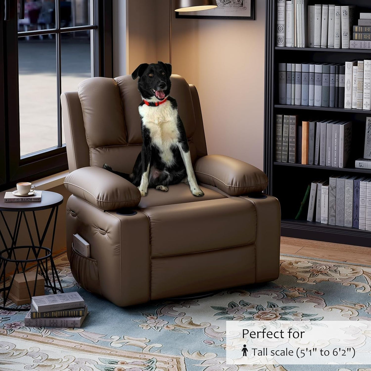 Khaki Leather Recliner Chair With Cup Holders Manual Medium