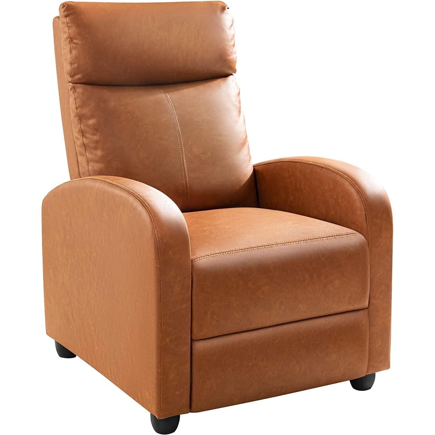 Khaki PU Leather Recliner Chair With Adjustable 90 To 180