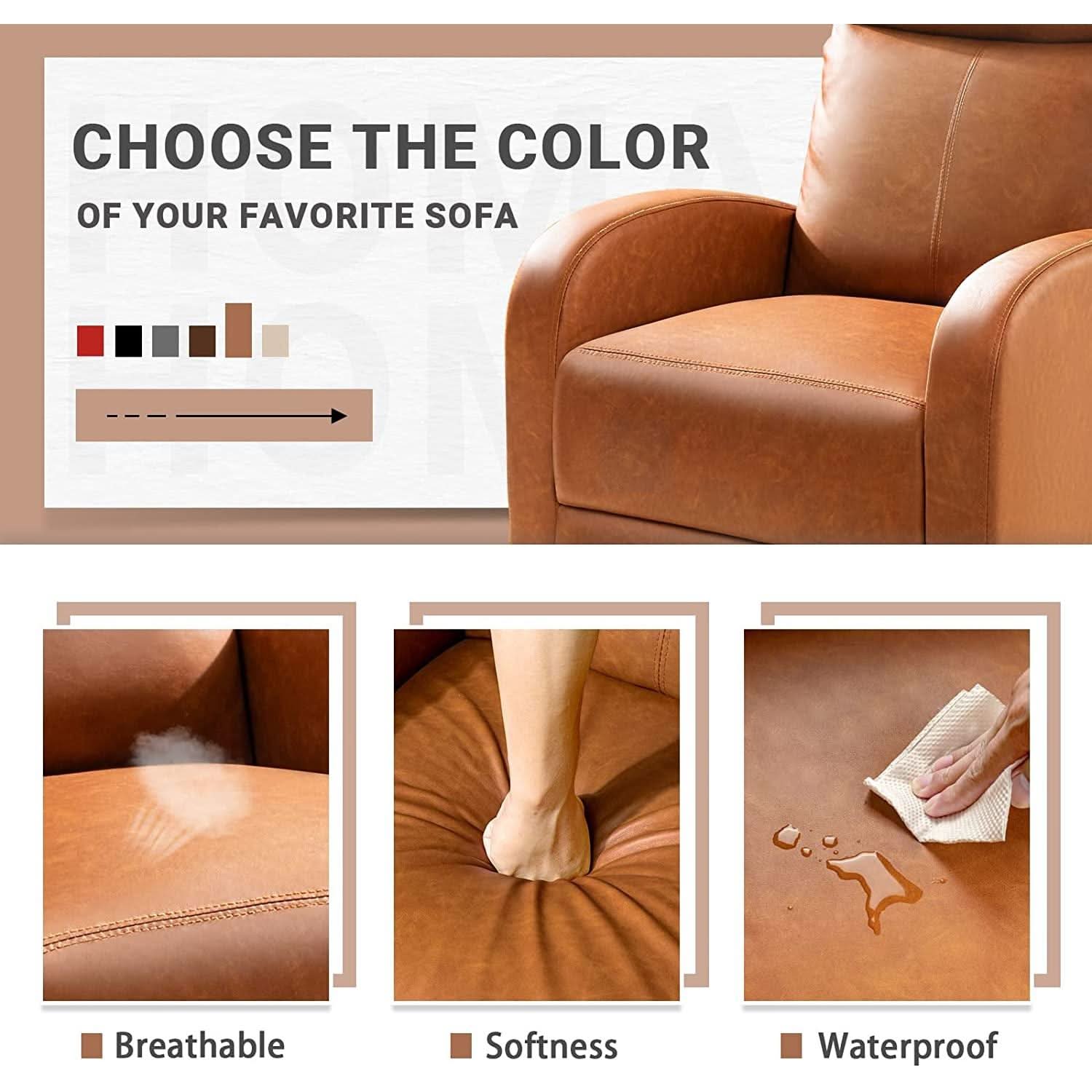 Khaki PU Leather Recliner Chair With Adjustable 90 To 180