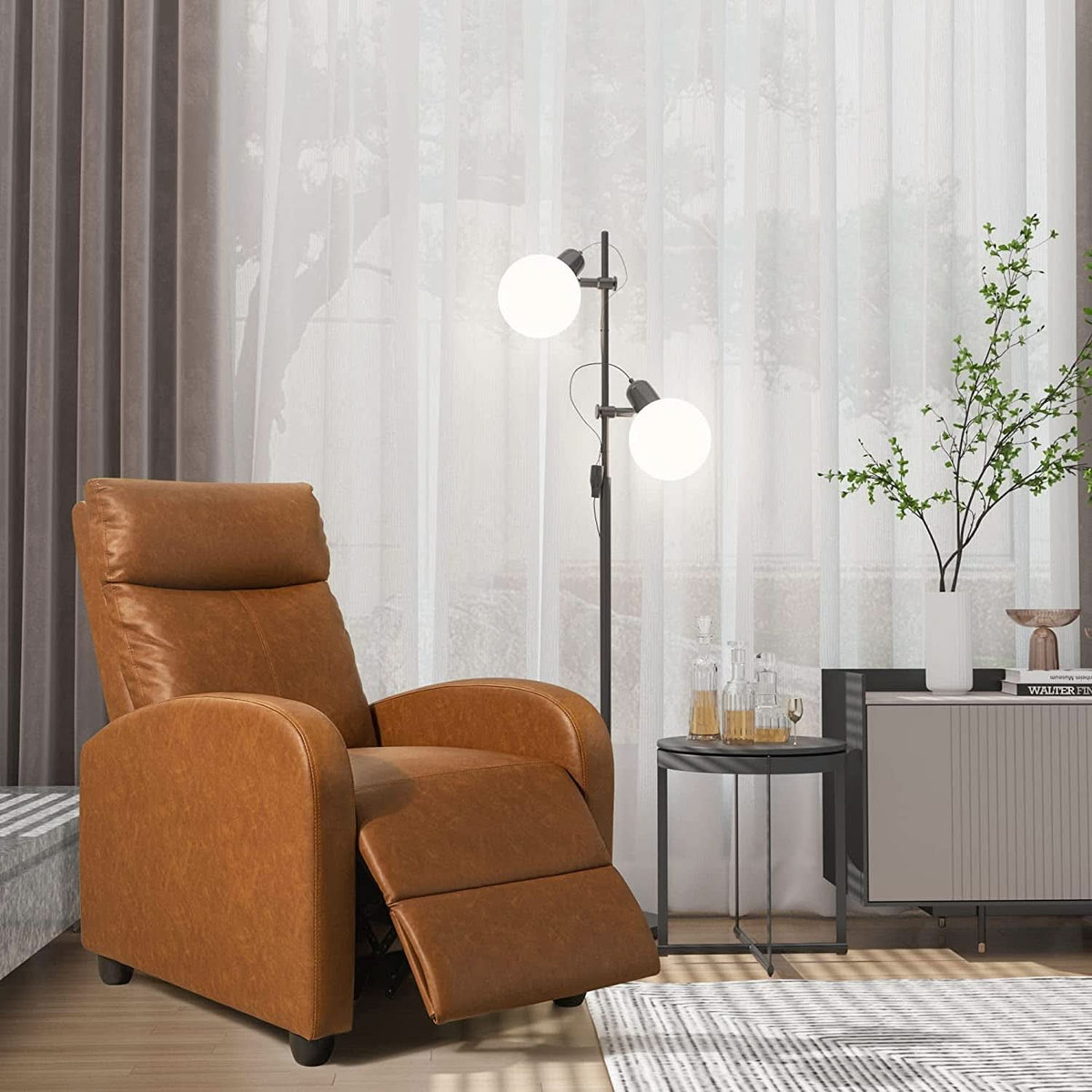 Khaki PU Leather Recliner Chair With Adjustable 90 To 180