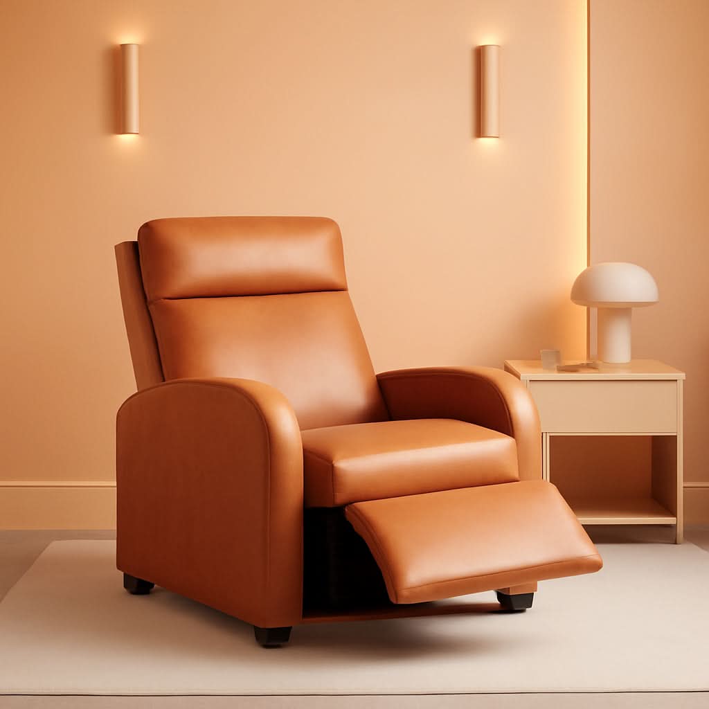 Khaki PU Leather Recliner Chair With Adjustable 90 To 180