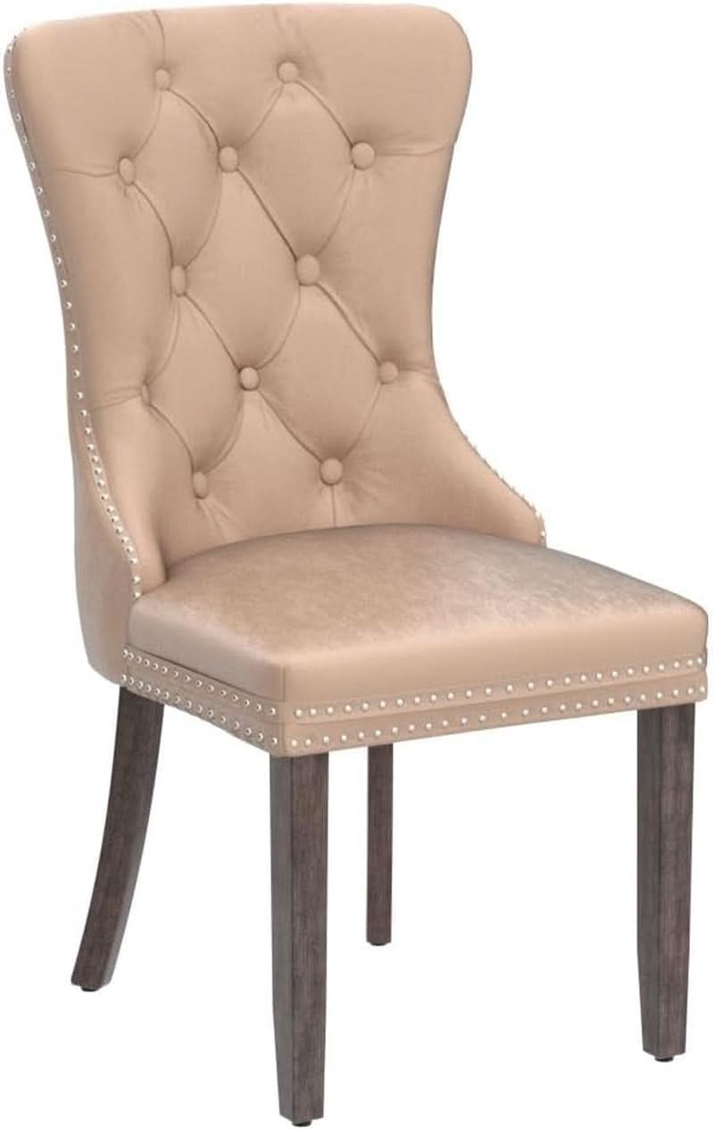 Khaki Velvet Dining Chairs Set Of 4 With Tufted Upholstery