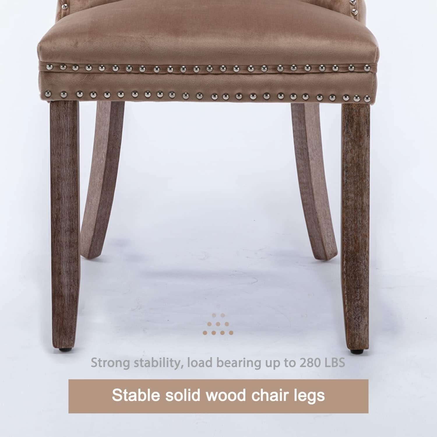 Khaki Velvet Dining Chairs Set Of 4 With Tufted Upholstery