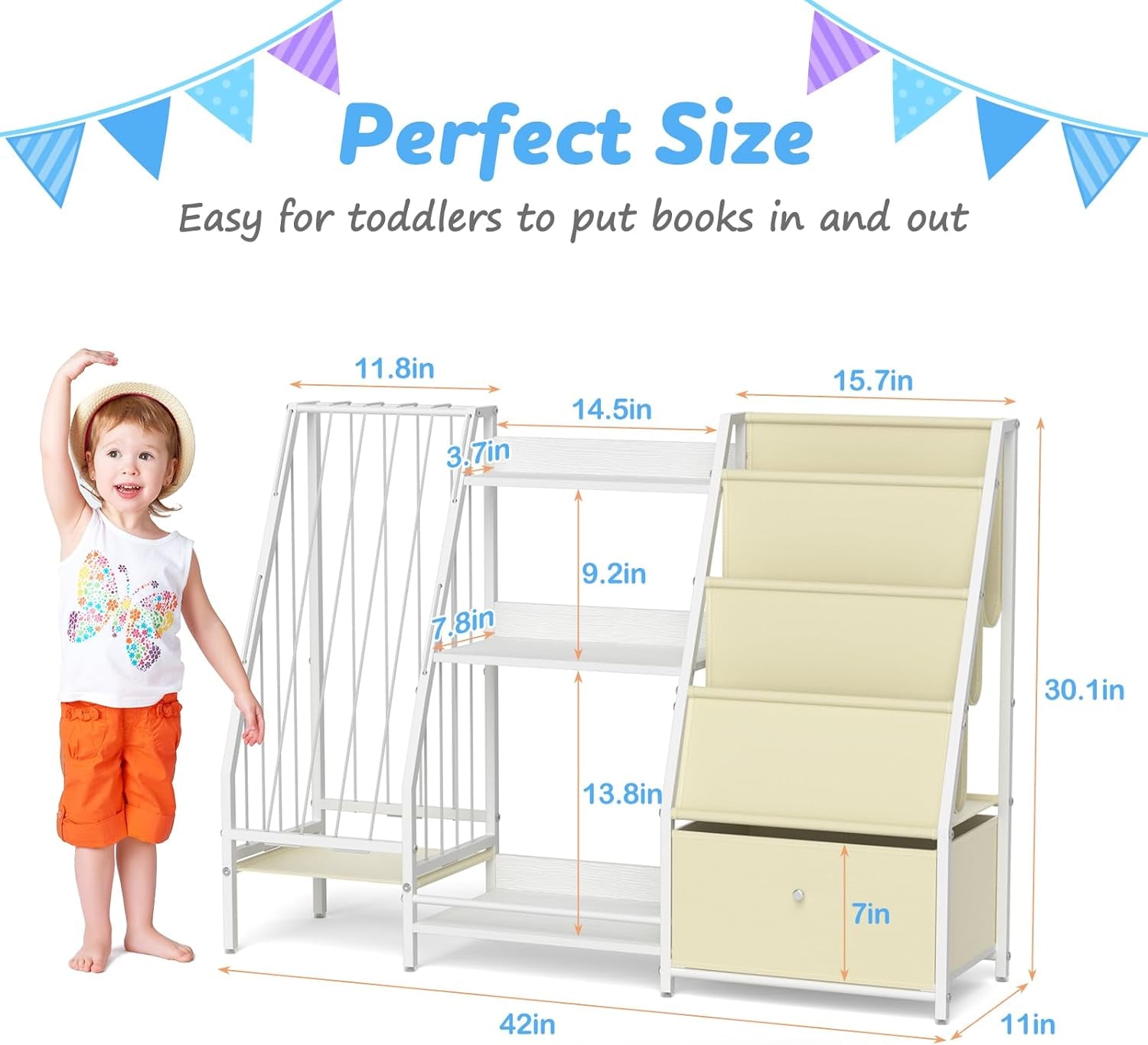 Kids Bookshelf 3 Tier Bookcase With Toy Organizer For Kids Rooms
