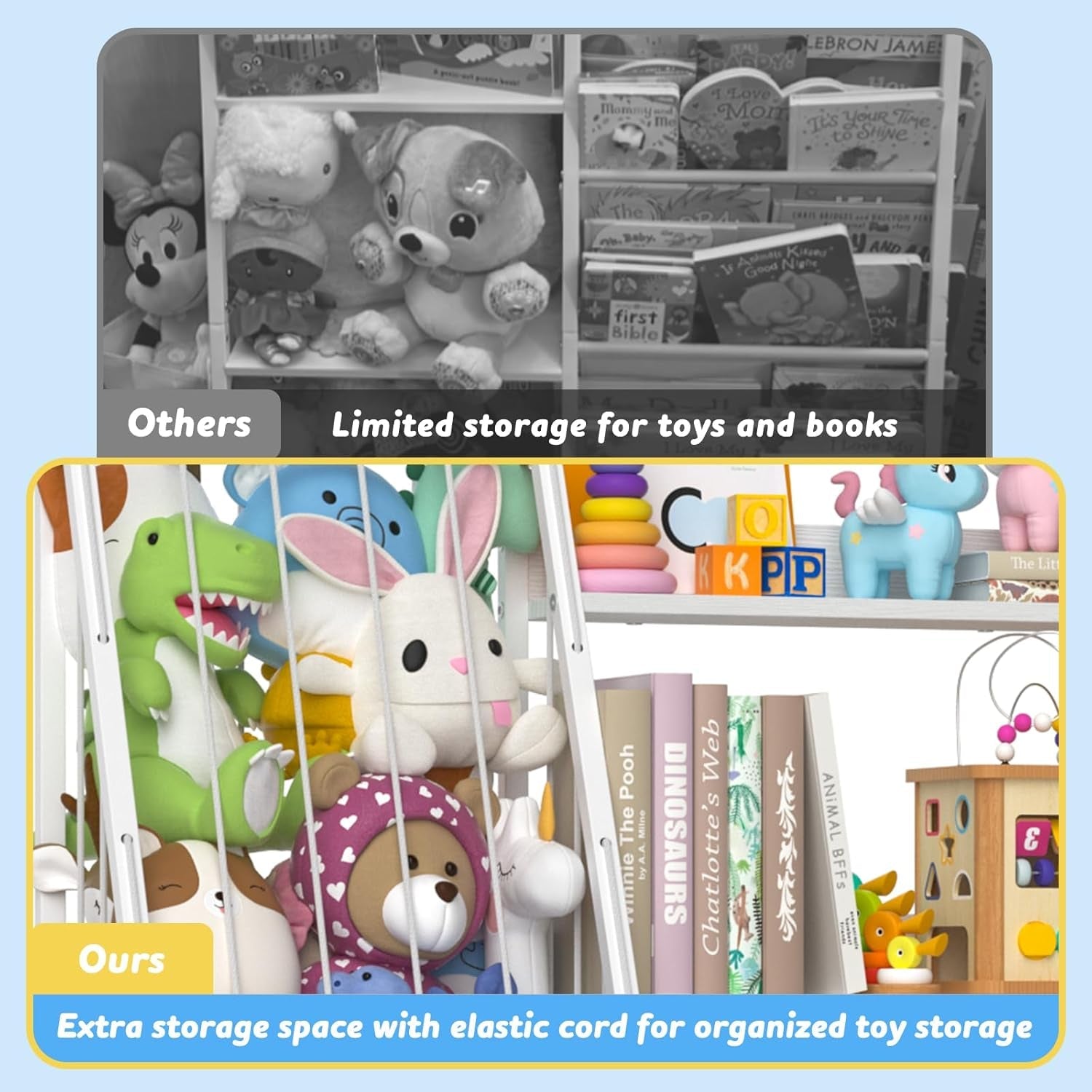 Kids Bookshelf 3 Tier Bookcase With Toy Organizer For Kids Rooms