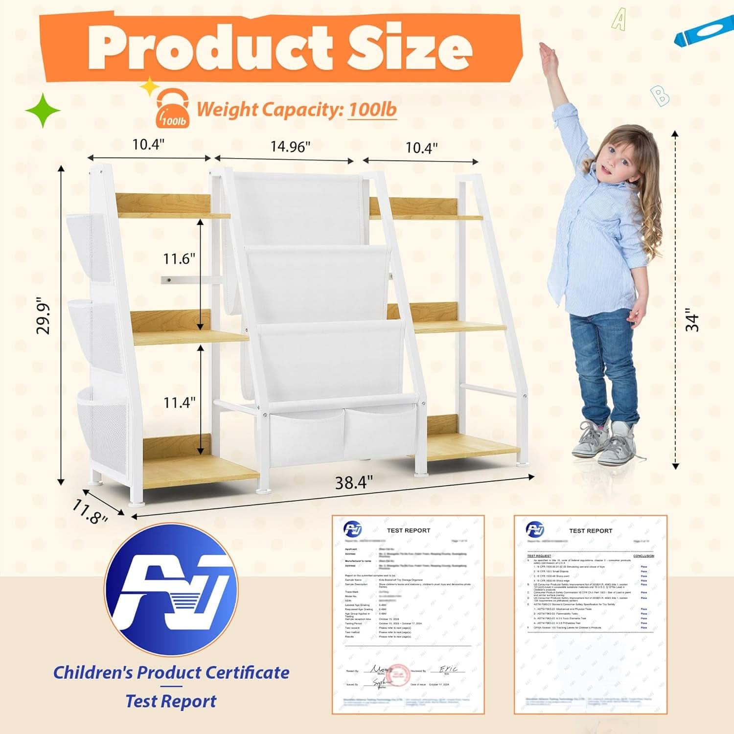 Kids Bookshelf And Toy Organizer 3-Tier Burlywood Bookcase