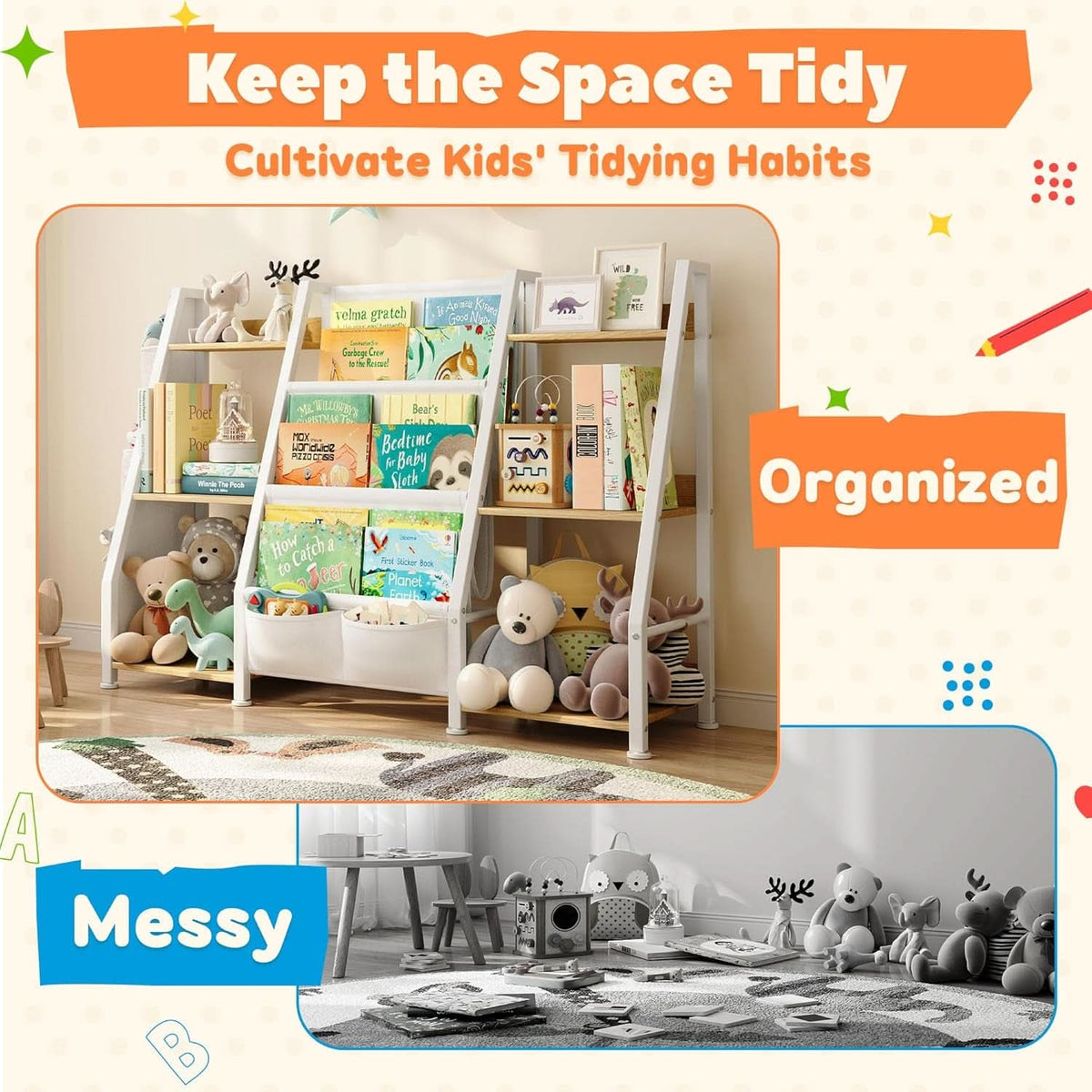 Kids Bookshelf And Toy Organizer 3-Tier Burlywood Bookcase