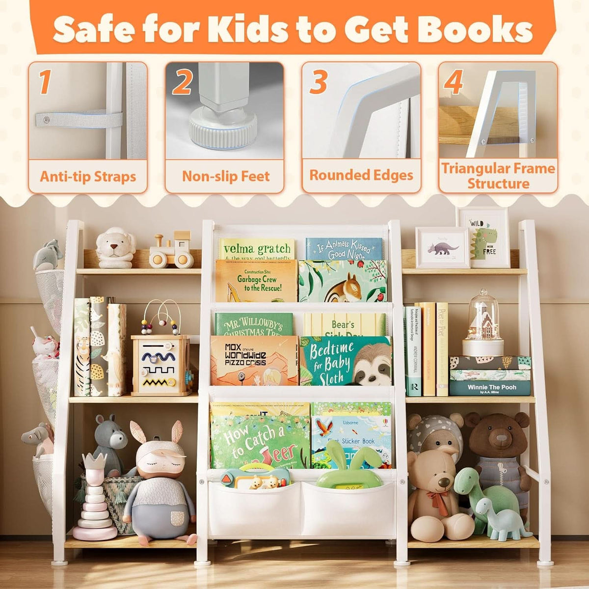 Kids Bookshelf And Toy Organizer 3-Tier Burlywood Bookcase