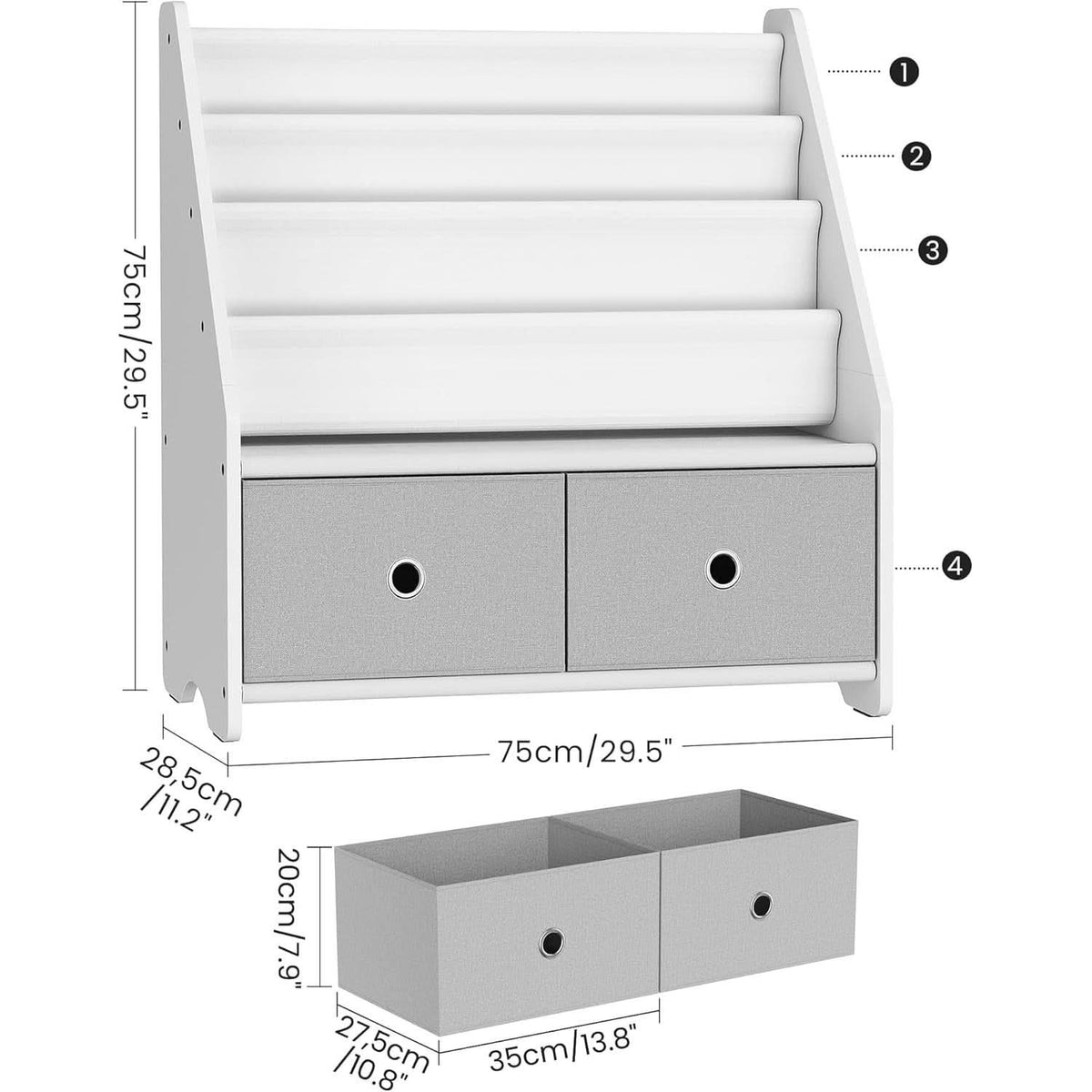 Kids Bookshelf And Toy Storage 4 Tier Book Rack White Gray