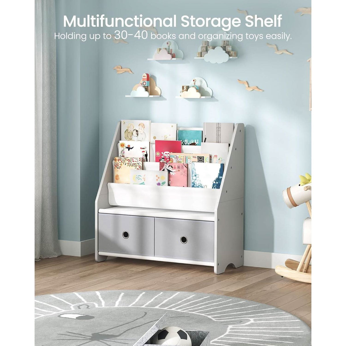 Kids Bookshelf And Toy Storage 4 Tier Book Rack White Gray