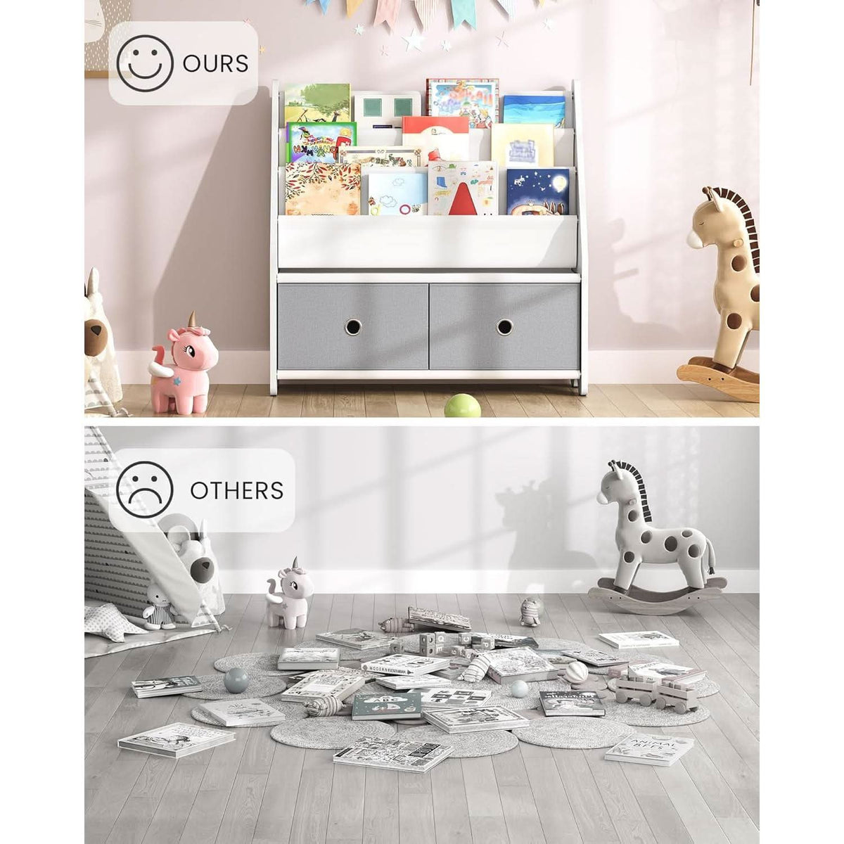 Kids Bookshelf And Toy Storage 4 Tier Book Rack White Gray