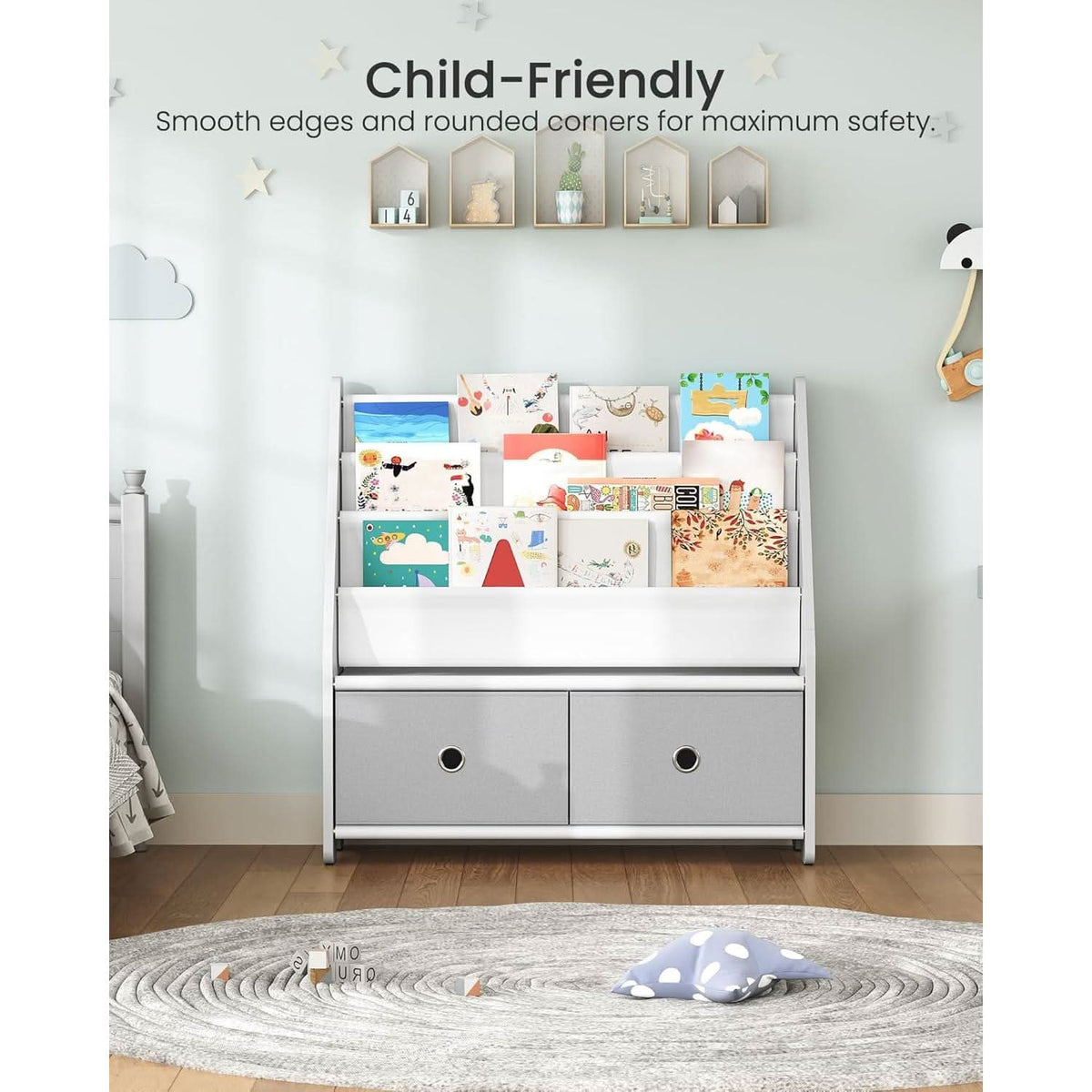 Kids Bookshelf And Toy Storage 4 Tier Book Rack White Gray