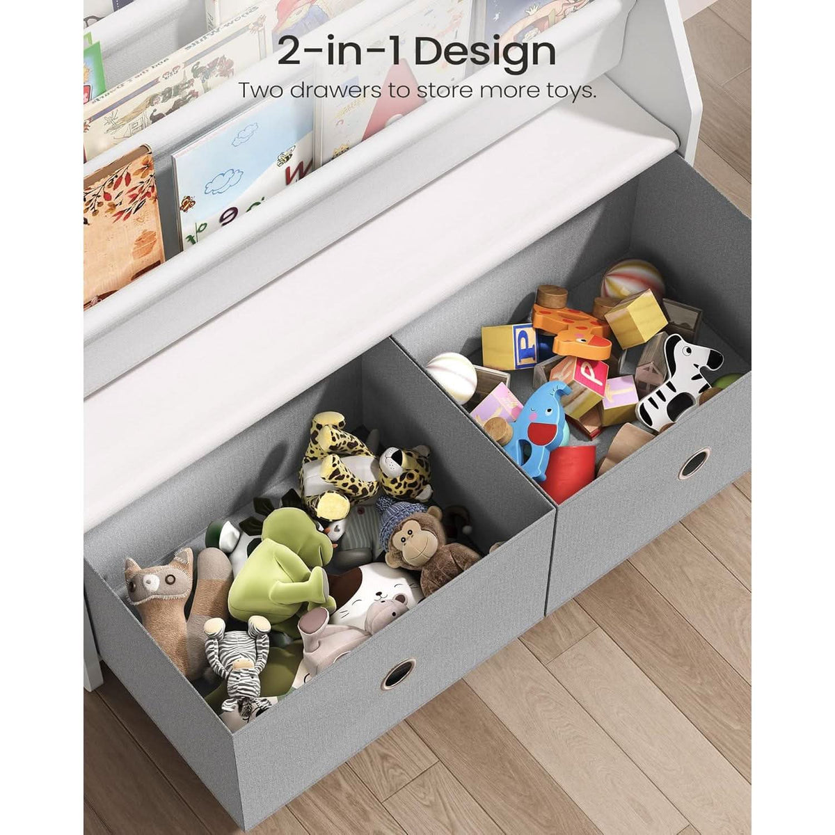 Kids Bookshelf And Toy Storage 4 Tier Book Rack White Gray