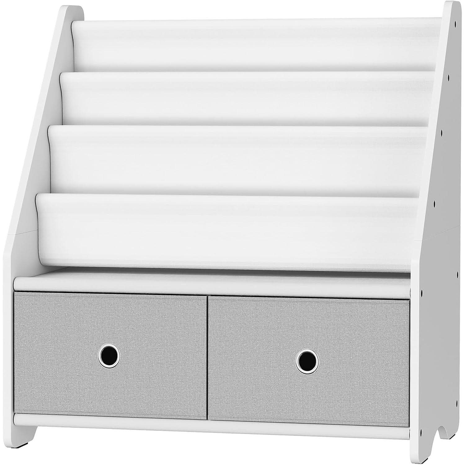 Kids Bookshelf And Toy Storage 4 Tier Book Rack White Gray