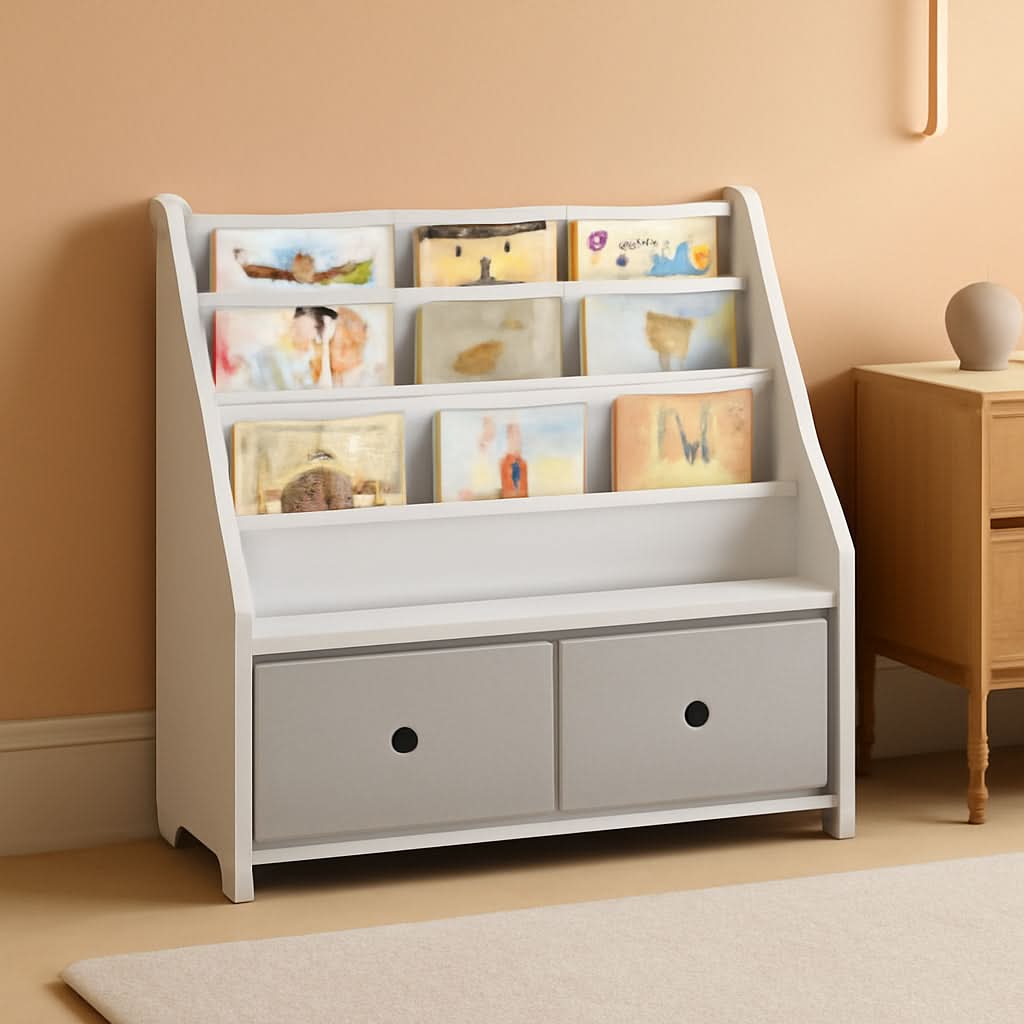 Kids Bookshelf And Toy Storage 4 Tier Book Rack White Gray