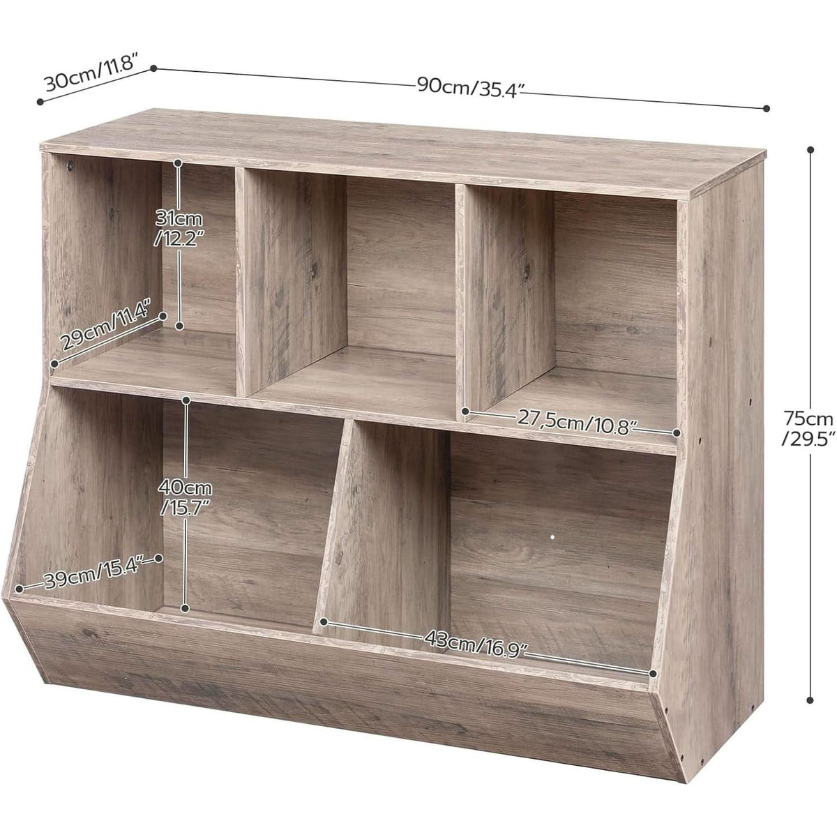 Kids Bookshelf Toy Storage Cabinet 35 Inch Long Greige